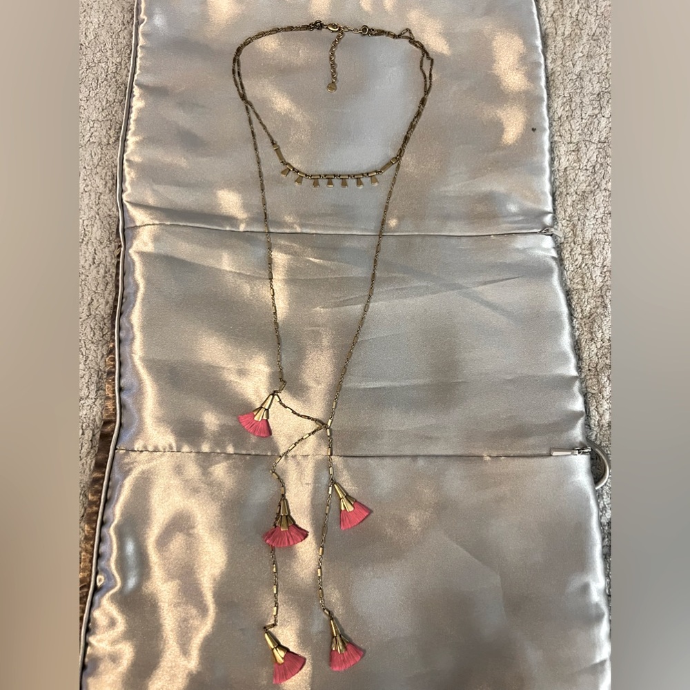 Hot pink feather long necklace